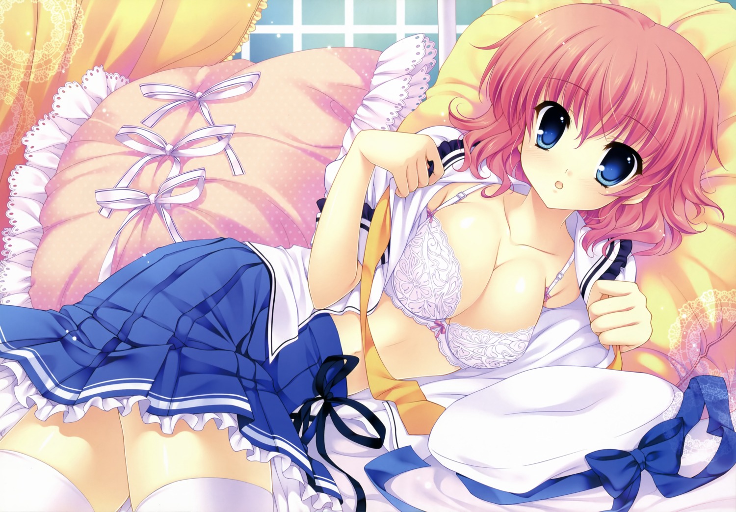 bra cleavage fixed himezono_risa mitha nanawind open_shirt seifuku thighhighs yuyukana