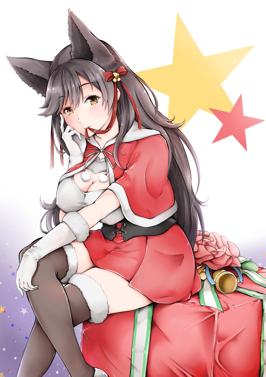 animal_ears atago_(azur_lane) azur_lane christmas cleavage sezoku thighhighs