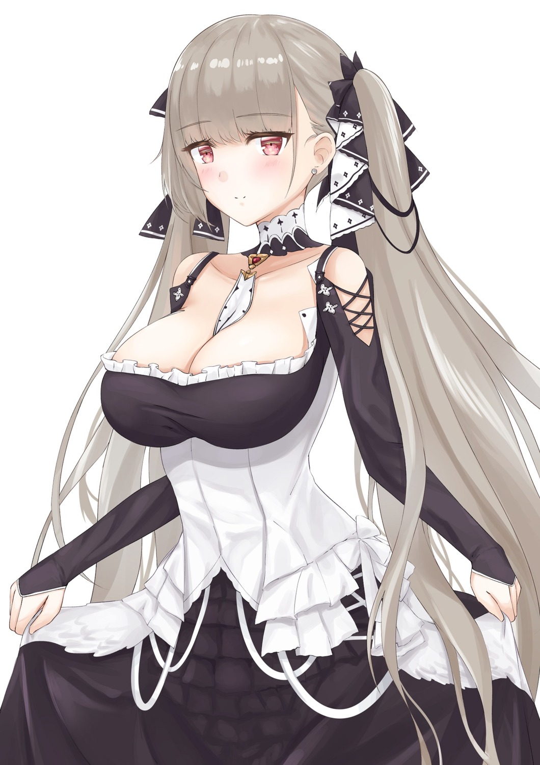 azur_lane cleavage formidable_(azur_lane) gothic_lolita lolita_fashion maki_(pixiv9288678) no_bra skirt_lift