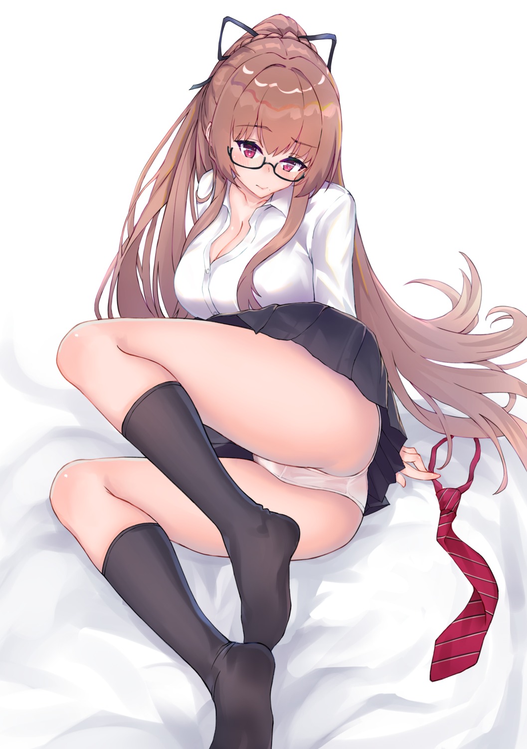 azur_lane cameltoe cleavage megane open_shirt pantsu seifuku skirt_lift swiftsure_(azur_lane) tagme