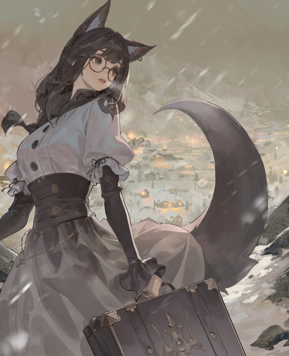 animal_ears jung_wonjo megane skirt_lift tail