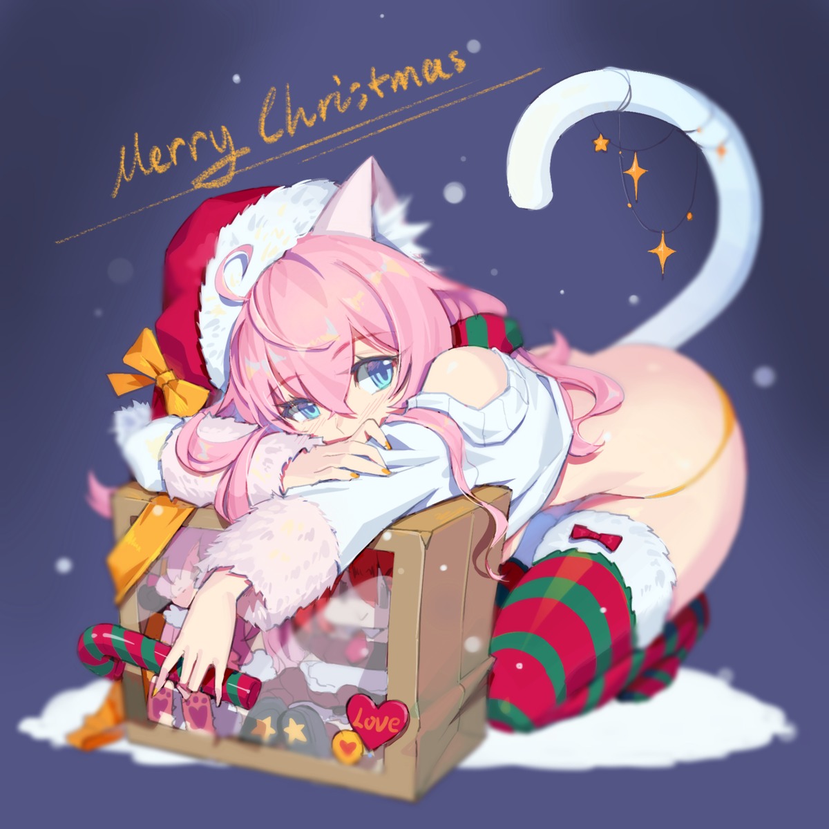 animal_ears christmas fiodo nekomimi pantsu sweater tail thighhighs