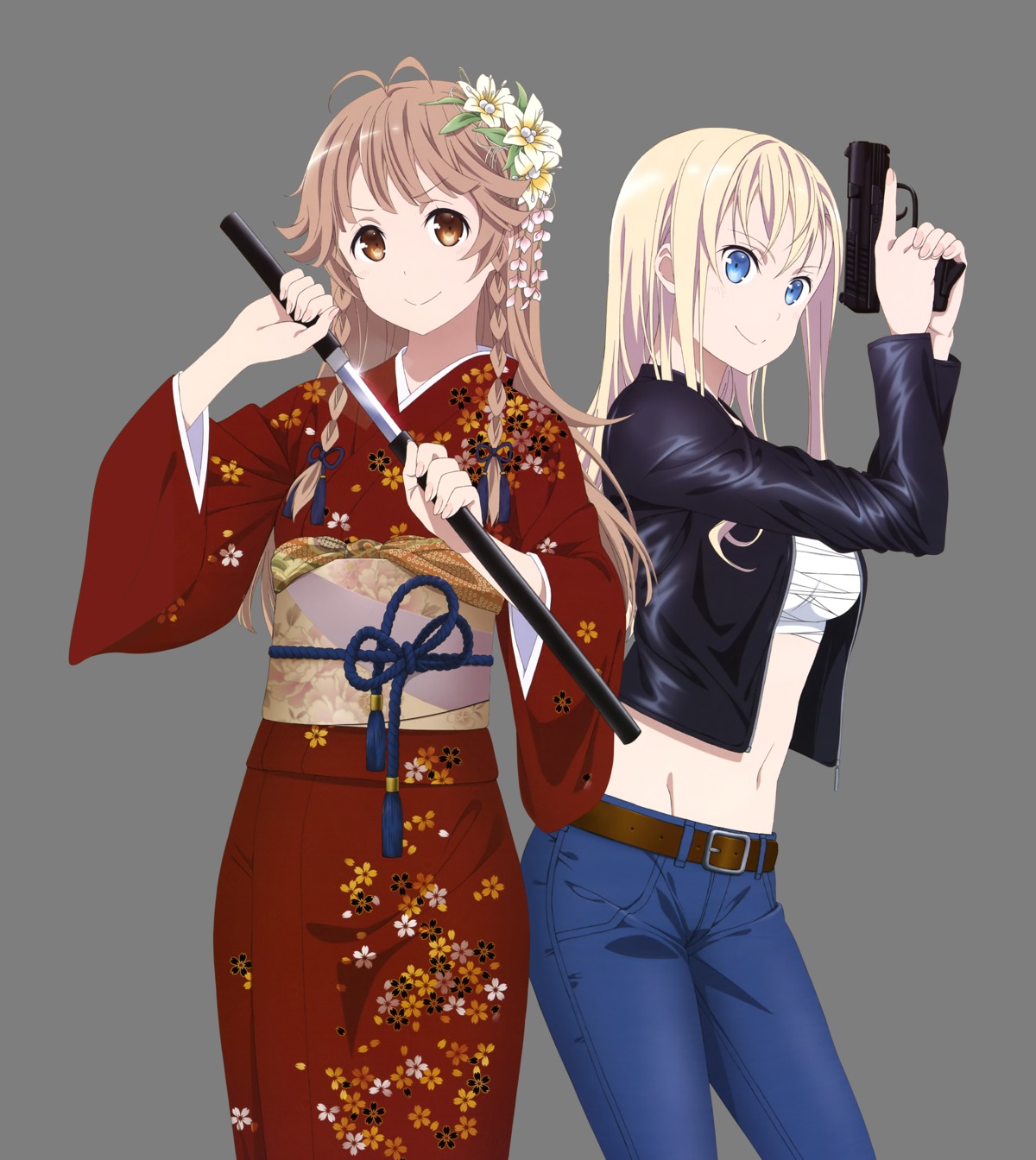 gun high_school_fleet kimono nakamura_naoto nosa_kouko open_shirt sarashi sword transparent_png wilhelmina_braunschweig_ingenohl_friedeburg