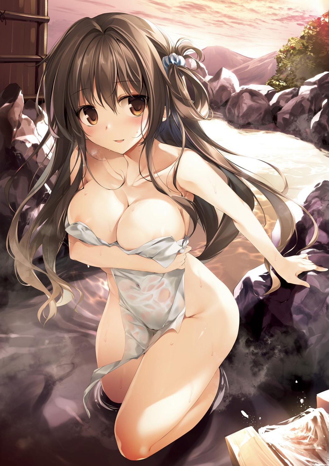 aomi_maika areola bathing breast_hold karory naked onsen towel wet