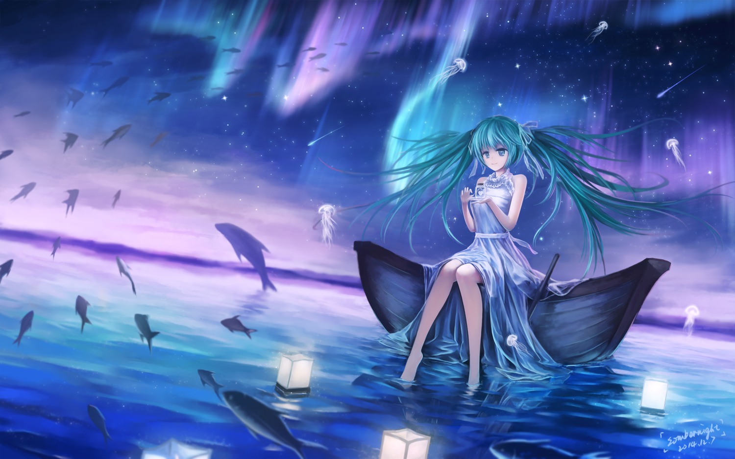 dress hatsune_miku landscape sombernight vocaloid wet