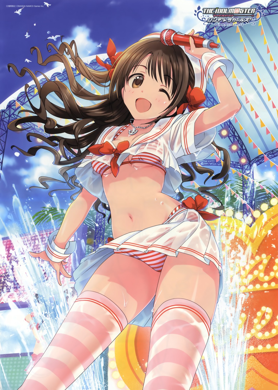 annin_douhu bikini cleavage see_through shimamura_uzuki swimsuits the_idolm@ster the_idolm@ster_cinderella_girls thighhighs wet_clothes