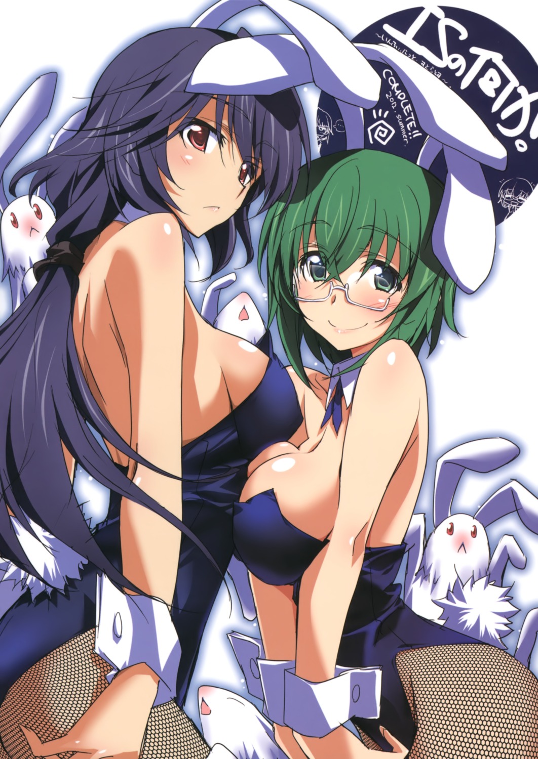 animal_ears bunny_ears bunny_girl cleavage fishnets infinite_stratos kurashima_tomoyasu megane orimura_chifuyu pantyhose symmetrical_docking yamada_maya