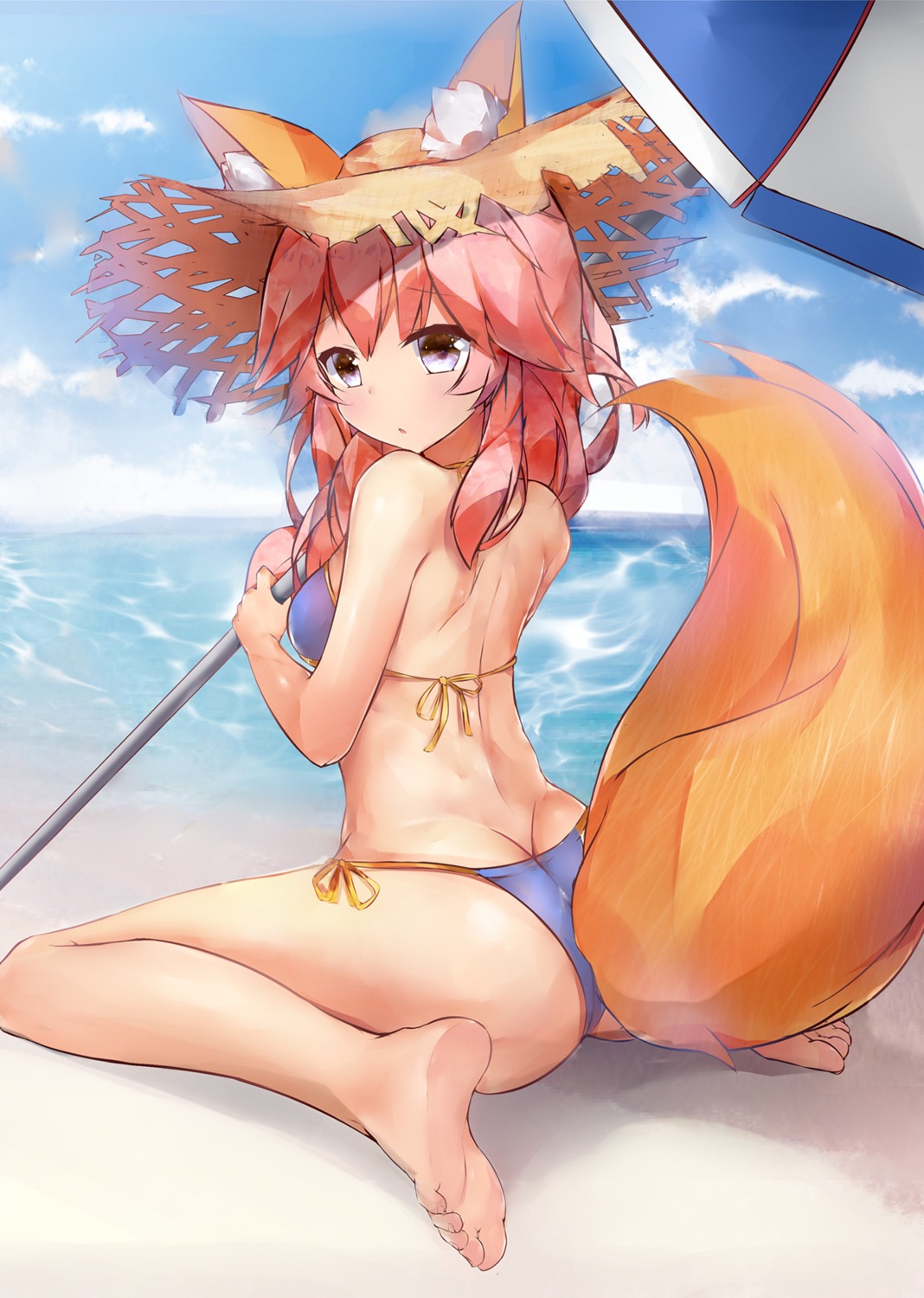 animal_ears ass bikini fate/extra fate/grand_order fate/stay_night feet kitsune swimsuits tail tamamo_no_mae twiska_(doubitian)