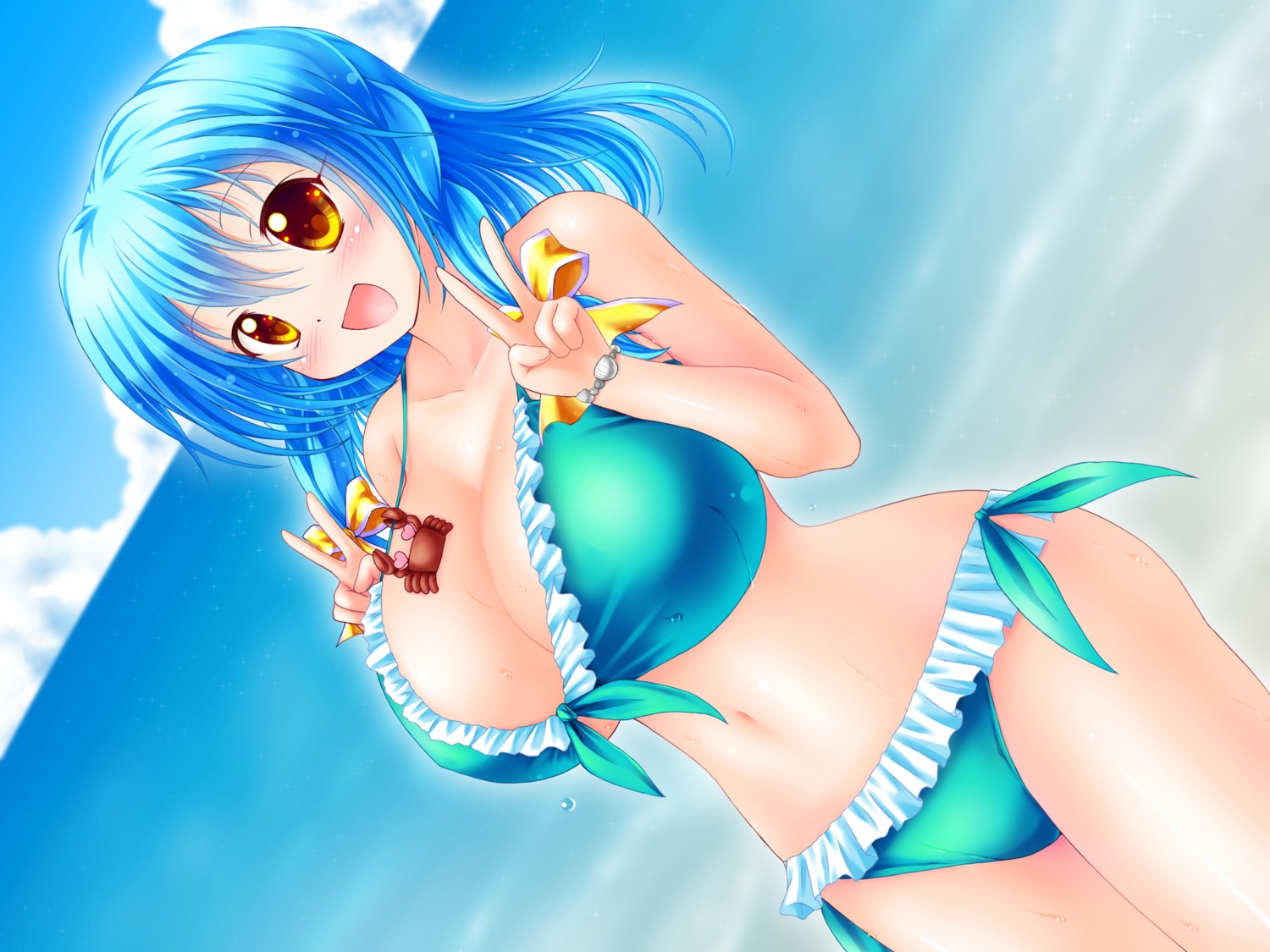 bikini cleavage kogarashi_(artist) swimsuits wet