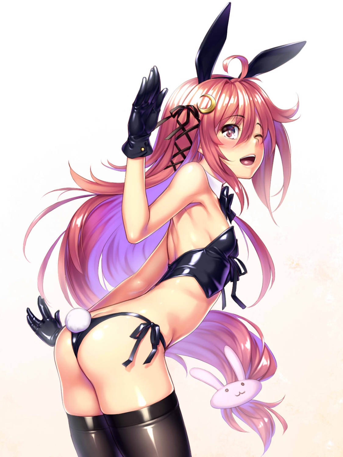 animal_ears ass bunny_ears bunny_girl kantai_collection kasei loli pantsu string_panties tail thighhighs uzuki_(kancolle)