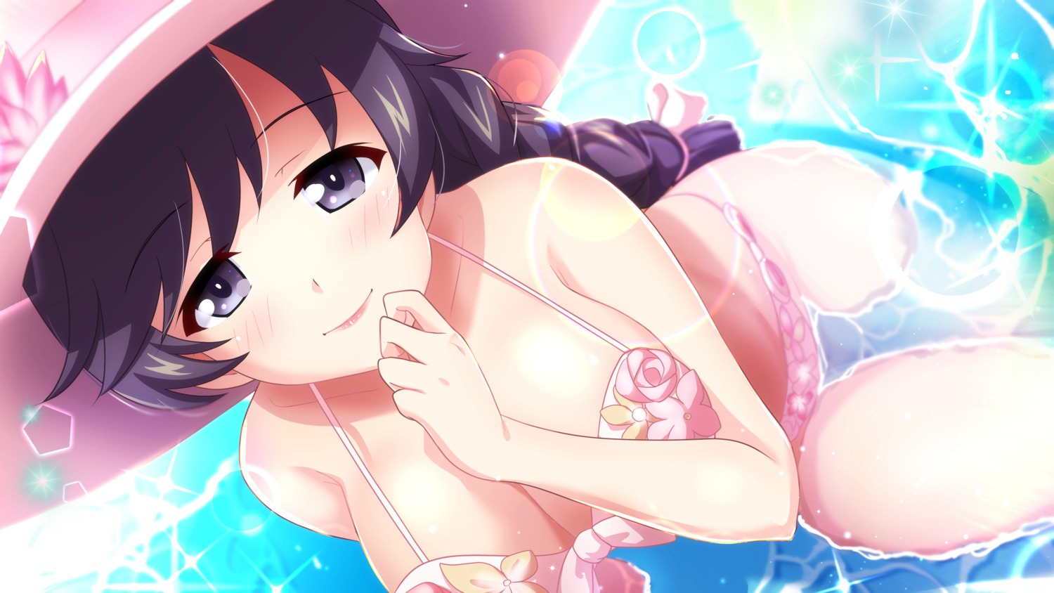 bikini breast_hold excel_(shena) girls_und_panzer isuzu_hana swimsuits wallpaper wet