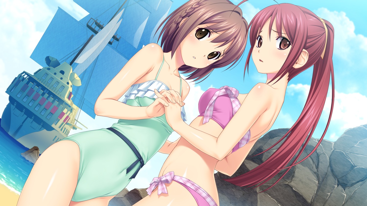 bikini cleavage erect_nipples game_cg kitami_minamo koigakubo_chihaya koutaro swimsuits tropical_vacation twinkle