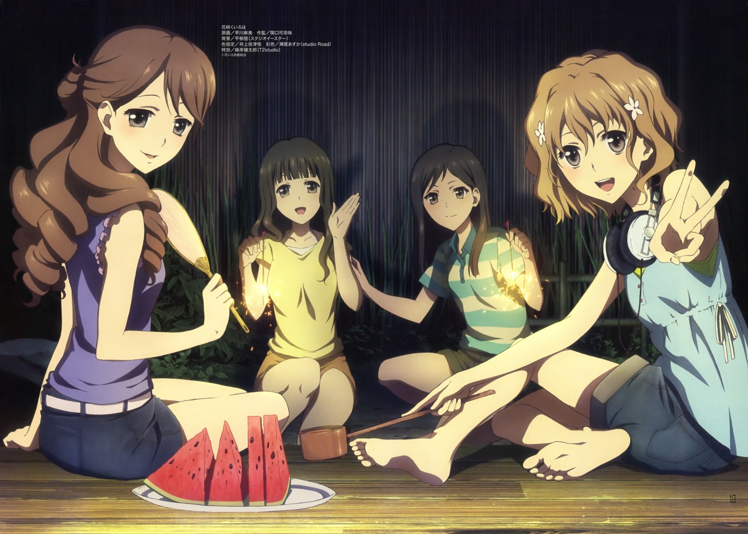 feet hanasaku_iroha hayakawa_asami headphones matsumae_ohana oshimizu_nako tsurugi_minko wakura_yuina