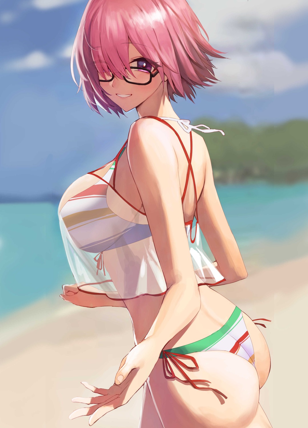 ass bikini fate/grand_order mash_kyrielight megane rororo see_through swimsuits thong