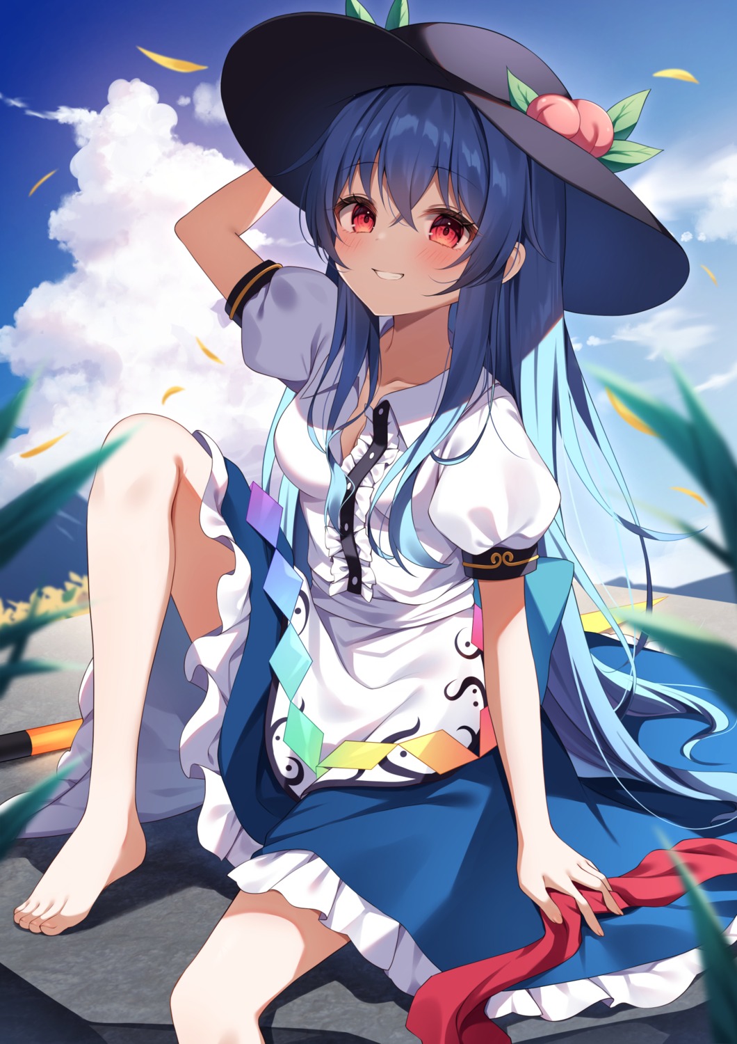 cleavage hinanawi_tenshi miy@ skirt_lift touhou