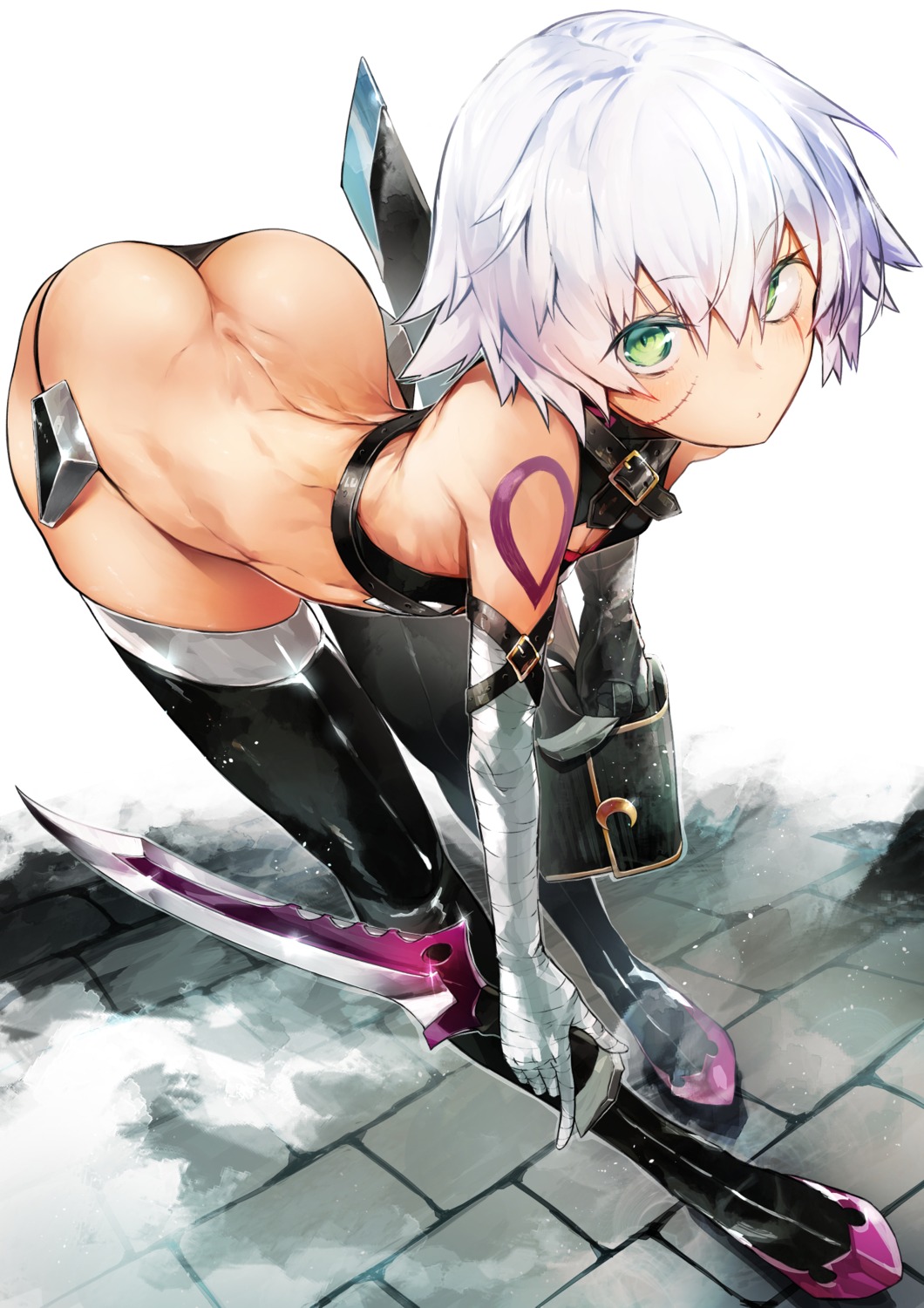 ass bandages bra fate/grand_order jack_the_ripper nishiide_kengorou pantsu tattoo thighhighs weapon