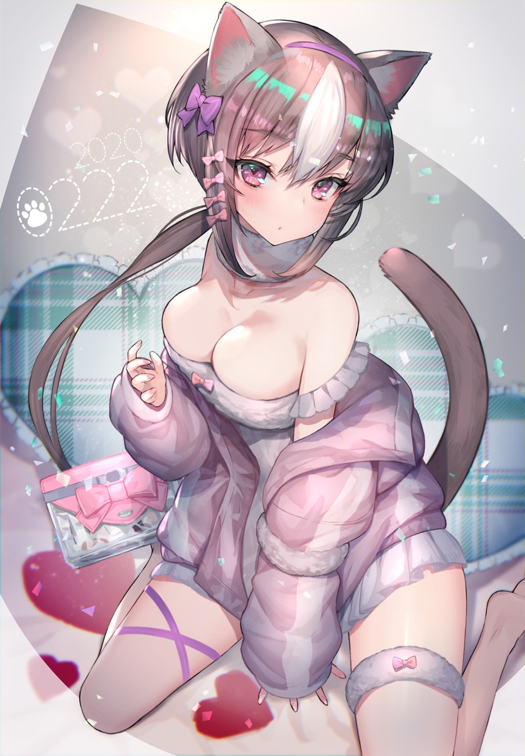 animal_ears garter hitowa nekomimi no_bra tail valentine