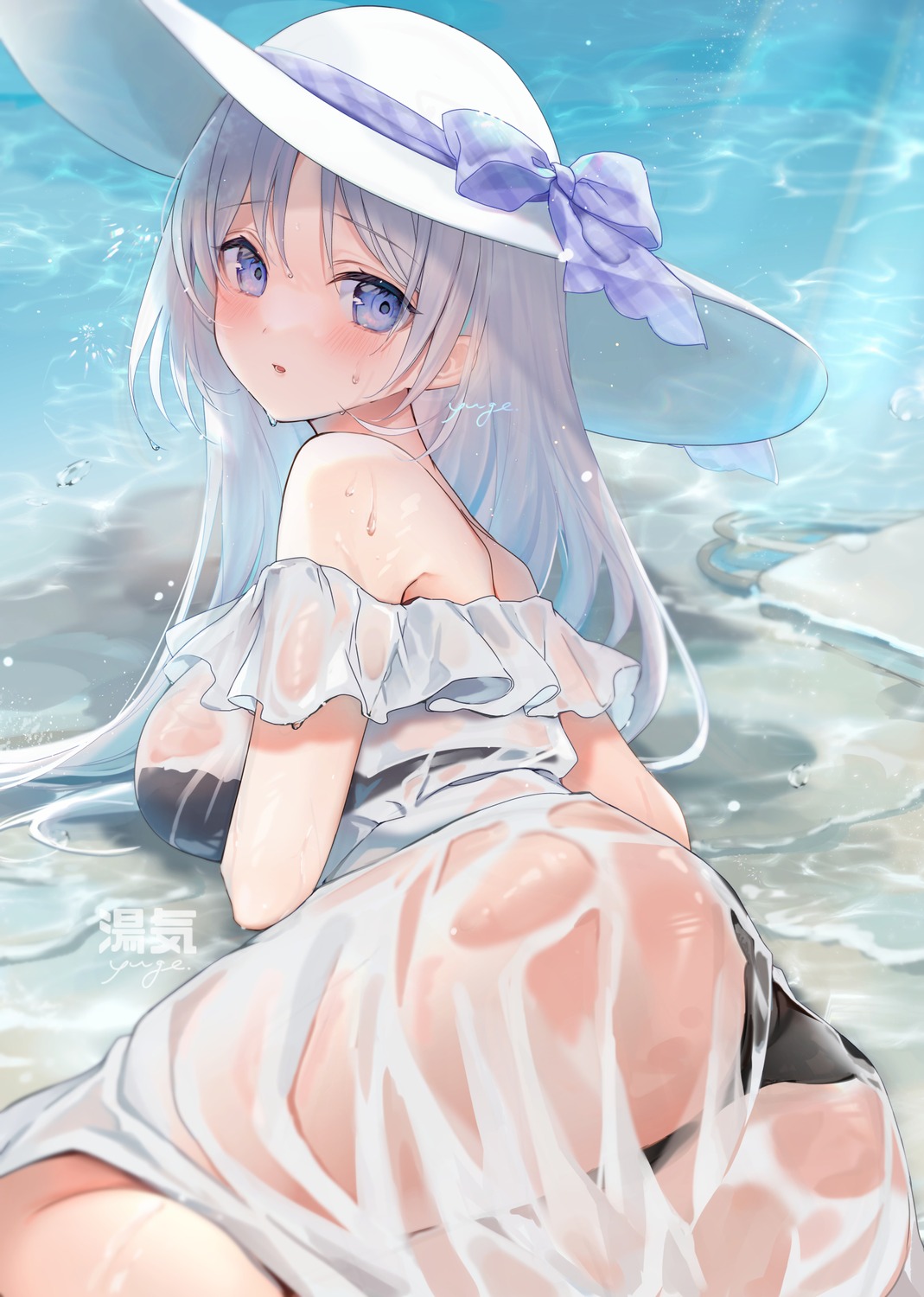 ass bra dress pantsu see_through summer_dress thong wet wet_clothes yuge_(mkmk)