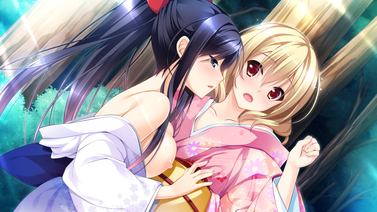 breasts ensemble_(company) game_cg kidou_kaede nakatama_kyou nipples no_bra open_shirt otome_ga_kanaderu_koi_no_aria trap tsukahara_izumi yukata zinno