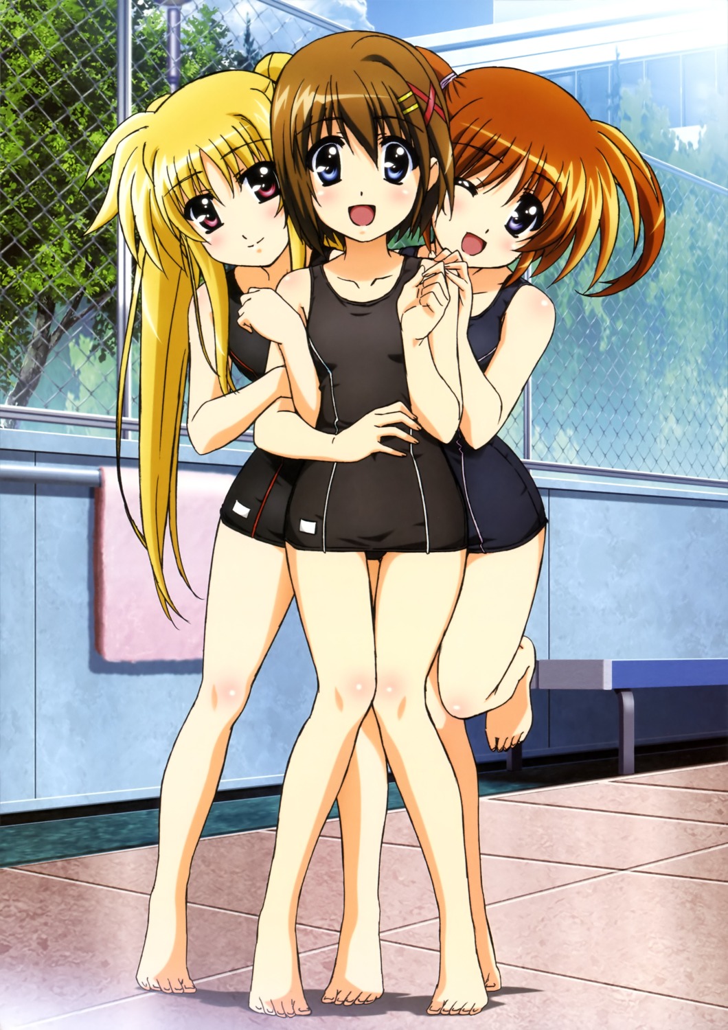 fate_testarossa hashimoto_takayoshi mahou_shoujo_lyrical_nanoha school_swimsuit swimsuits takamachi_nanoha yagami_hayate