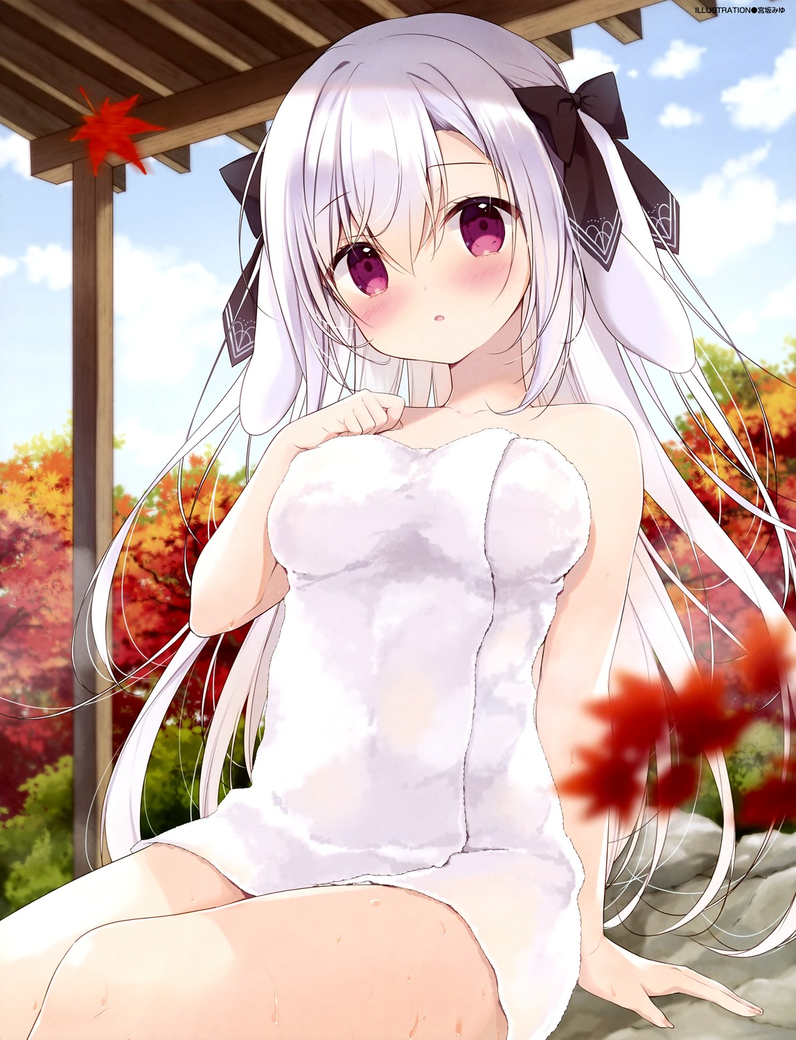 animal_ears bunny_ears miyasaka_miyu onsen shionomiya_richer towel wet