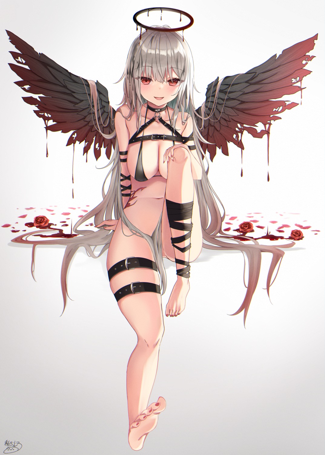 akino_ell angel bikini_top blood bottomless feet garter swimsuits tattoo wings