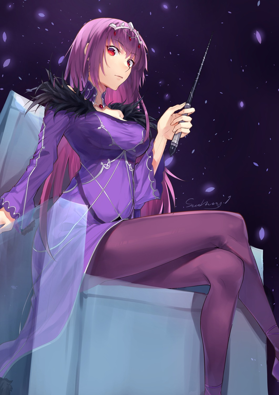 dress fate/grand_order kaer_sasi_dianxia pantyhose scathach_skadi weapon