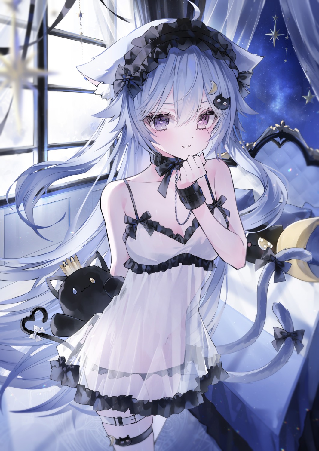 animal_ears dress garter heterochromia nekomimi noah_(0noah) pantsu see_through tail