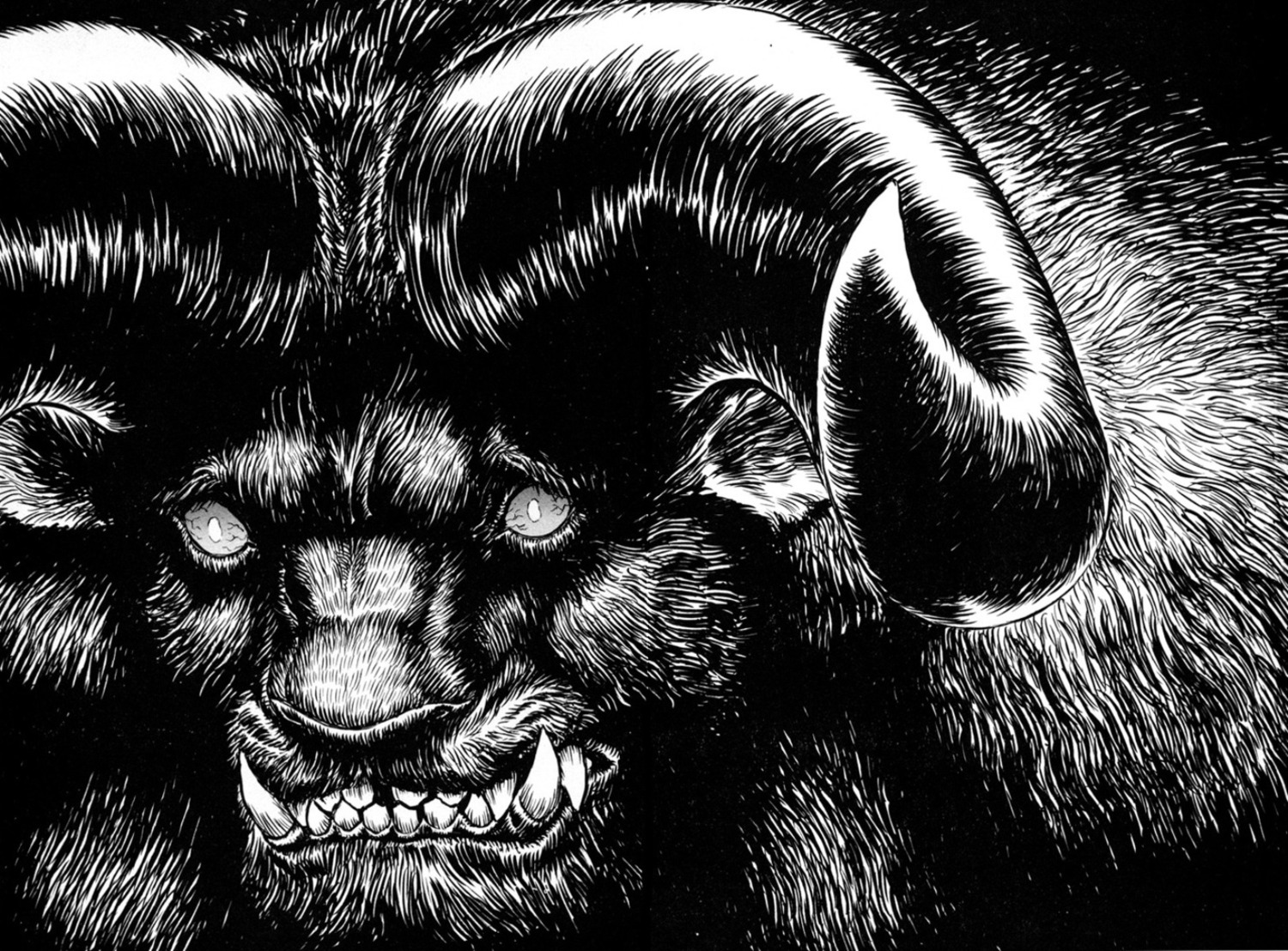 berserk horns male miura_kentarou monochrome monster zodd