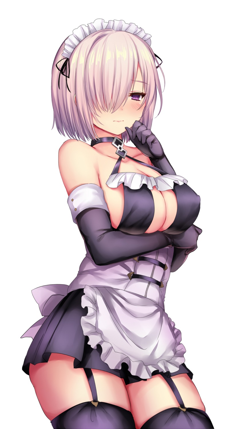 breast_hold cleavage erect_nipples fate/grand_order maid mash_kyrielight no_bra shiodome_oji stockings thighhighs
