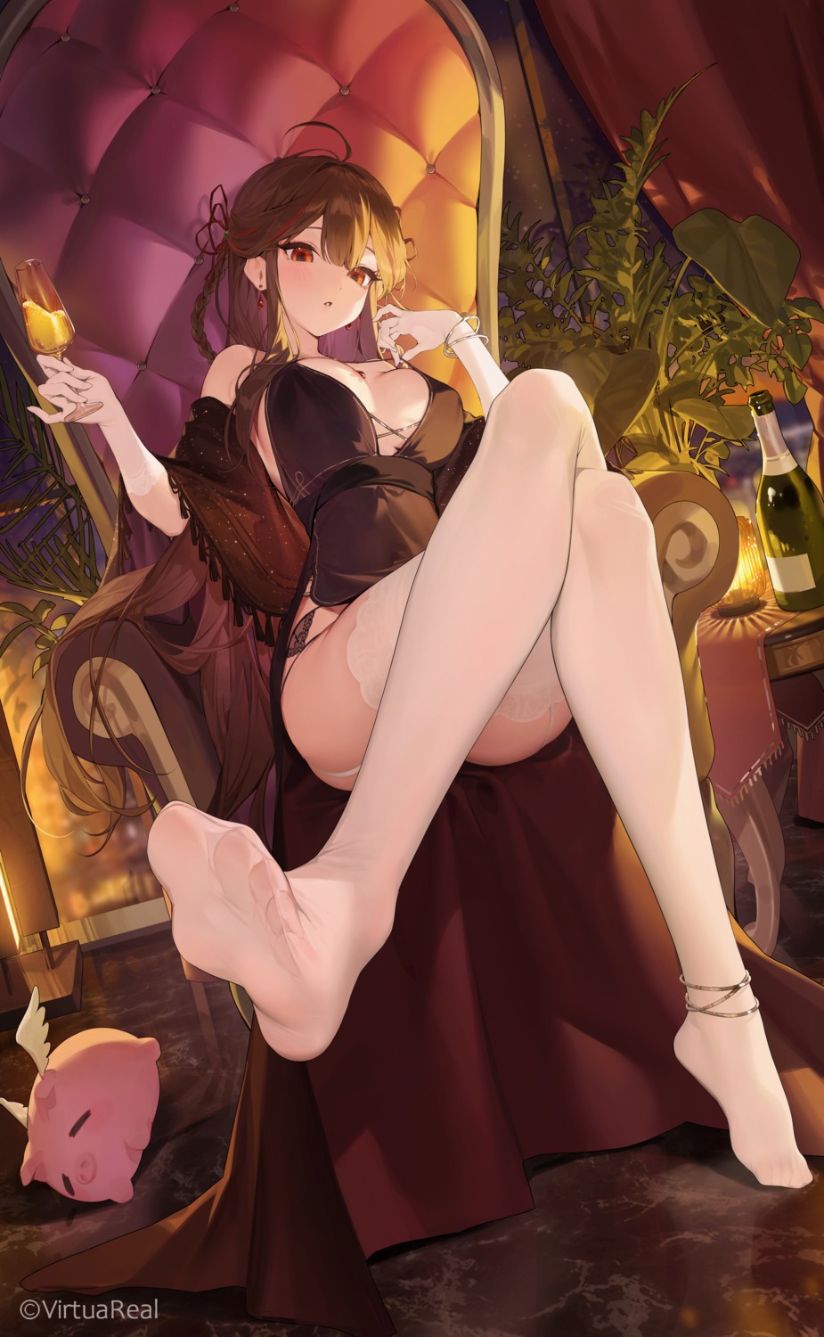 dress feet garter_belt monosucre no_bra skirt_lift stockings thighhighs