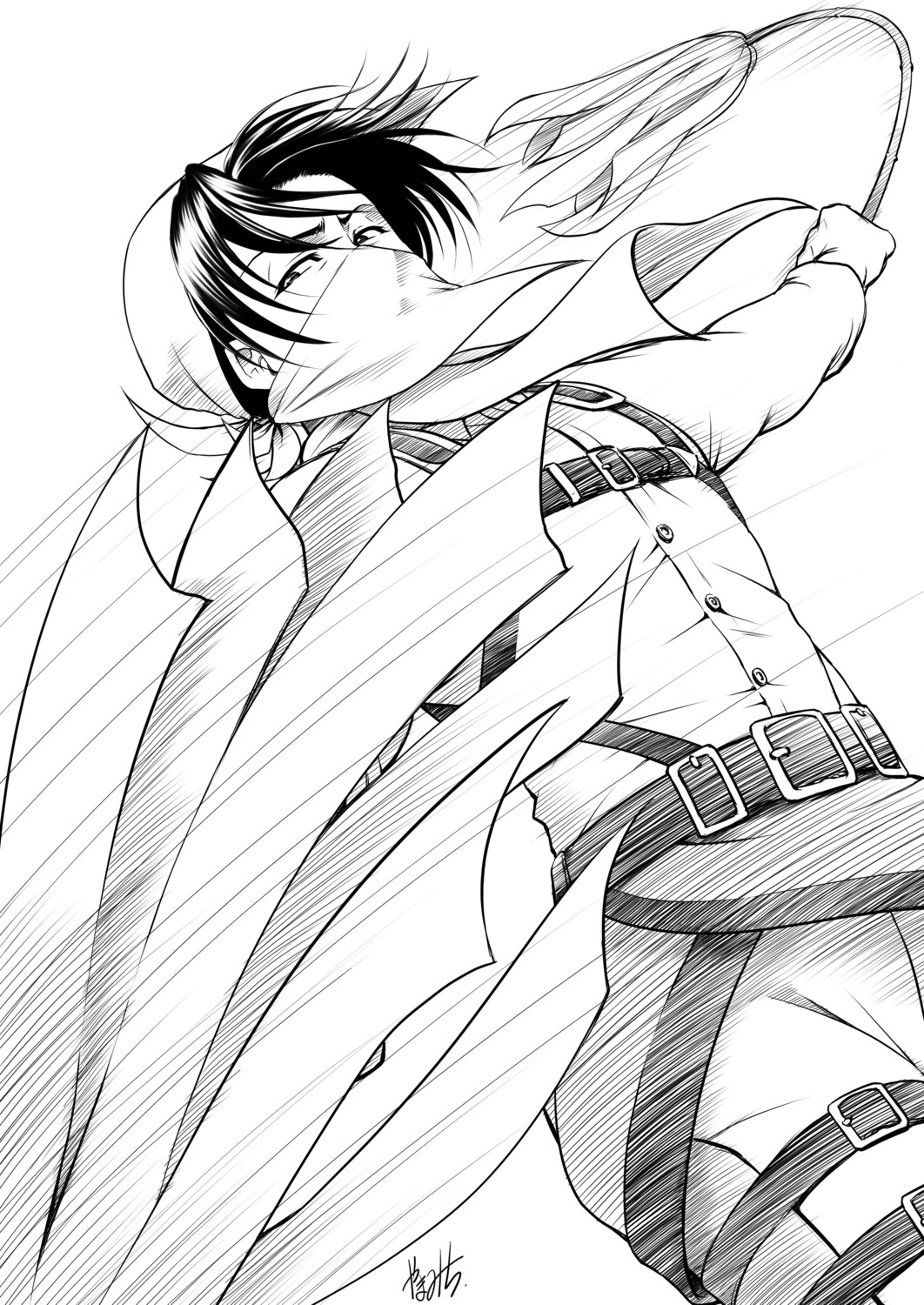 autographed levi male monochrome shingeki_no_kyojin yama-michi