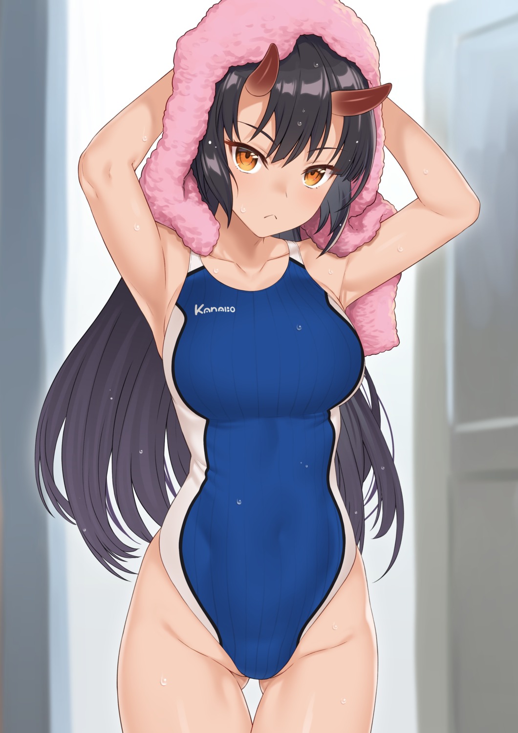 enjo_kouhai horns origamine_ouka swimsuits takunomi