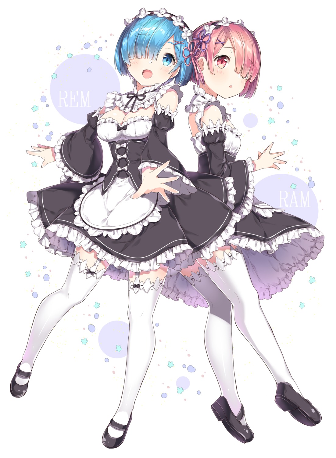 chitetan cleavage maid ram_(re_zero) re_zero_kara_hajimeru_isekai_seikatsu rem_(re_zero) stockings thighhighs