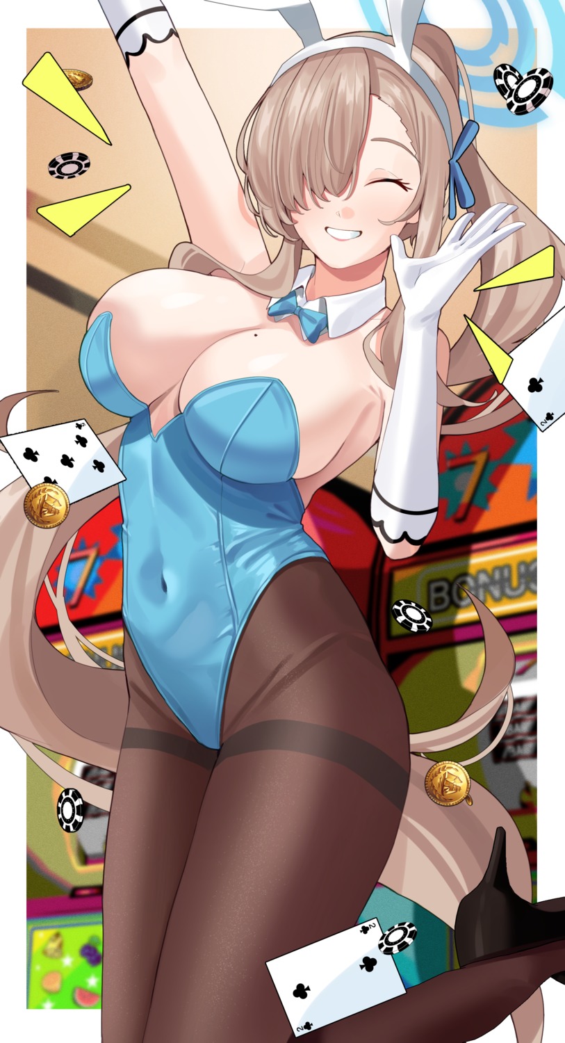 animal_ears blue_archive bunny_ears bunny_girl haerge halo heels ichinose_asuna no_bra pantyhose