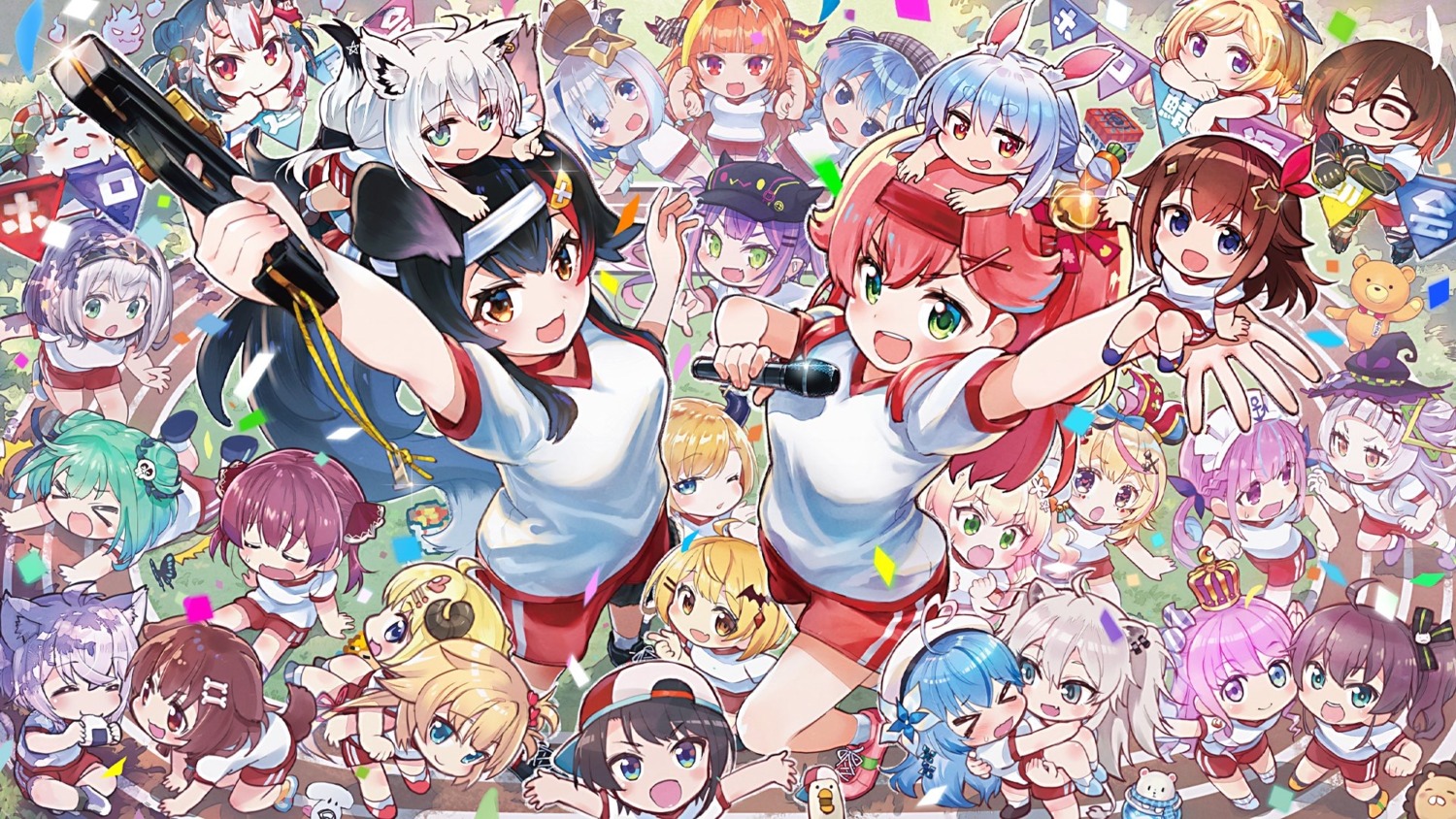 akai_haato aki_rosenthal amane_kanata angel animal_ears armor bunny_ears chibi gun gym_uniform heterochromia himemori_luna hololive hololive_gamers horns hoshimachi_suisei houshou_marine inugami_korone inumimi kiryuu_coco kitsune megane minato_aqua momosuzu_nene murasaki_shion nakiri_ayame natsuiro_matsuri nekomata_okayu nekomimi omaru_polka ookami_mio oozora_subaru pointy_ears possible_duplicate roboco-san sakino_shingetsu sakura_miko shirakami_fubuki shirogane_noel shishiro_botan tail tokino_sora tokoyami_towa tsunomaki_watame uruha_rushia usada_pekora wallpaper wings yozora_mel yukihana_lamy yuzuki_choco