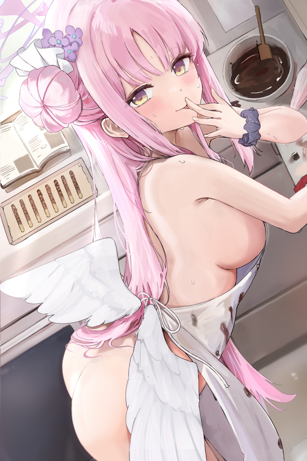 angel ass blue_archive cream gokineko_(roachcat) misono_mika naked_apron wings