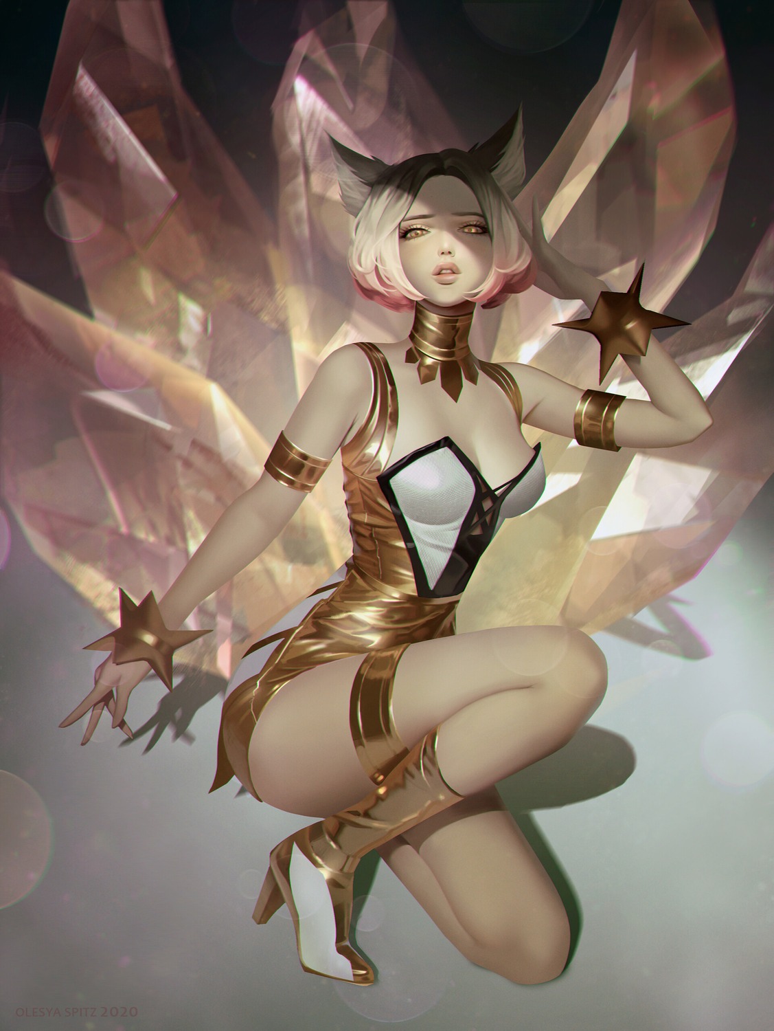 ahri animal_ears garter heels kitsune league_of_legends no_bra olesyaspitz tail