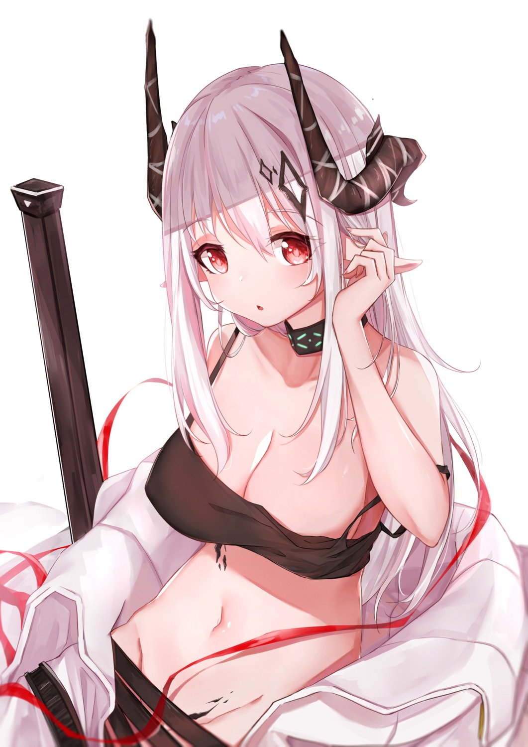 arknights bra horns mudrock_(arknights) nopan pointy_ears to_naive