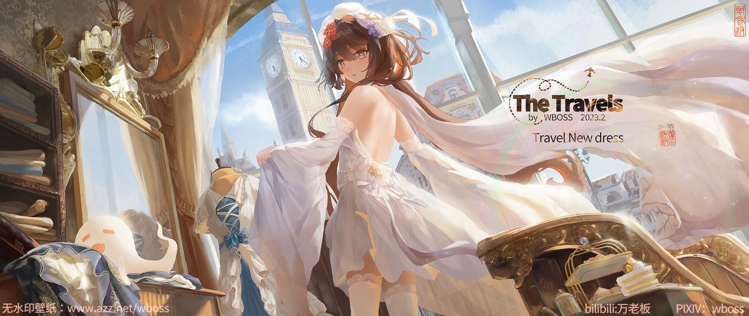 dress genshin_impact hu_tao no_bra thighhighs wboss wedding_dress