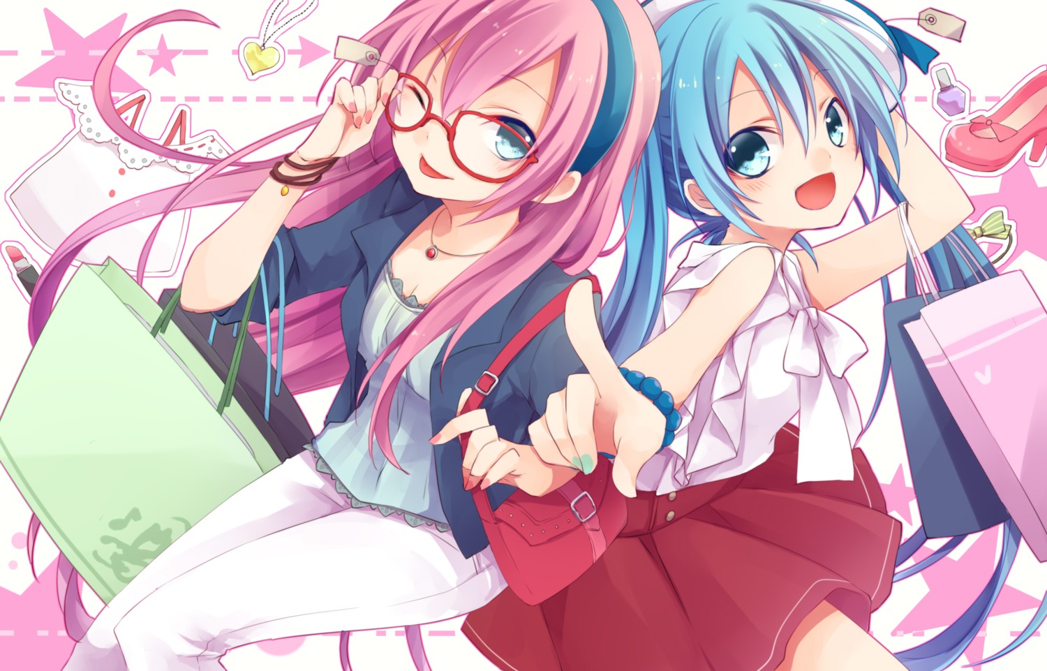 cleavage hatsune_miku kuroi_(liar-player) megane megurine_luka vocaloid