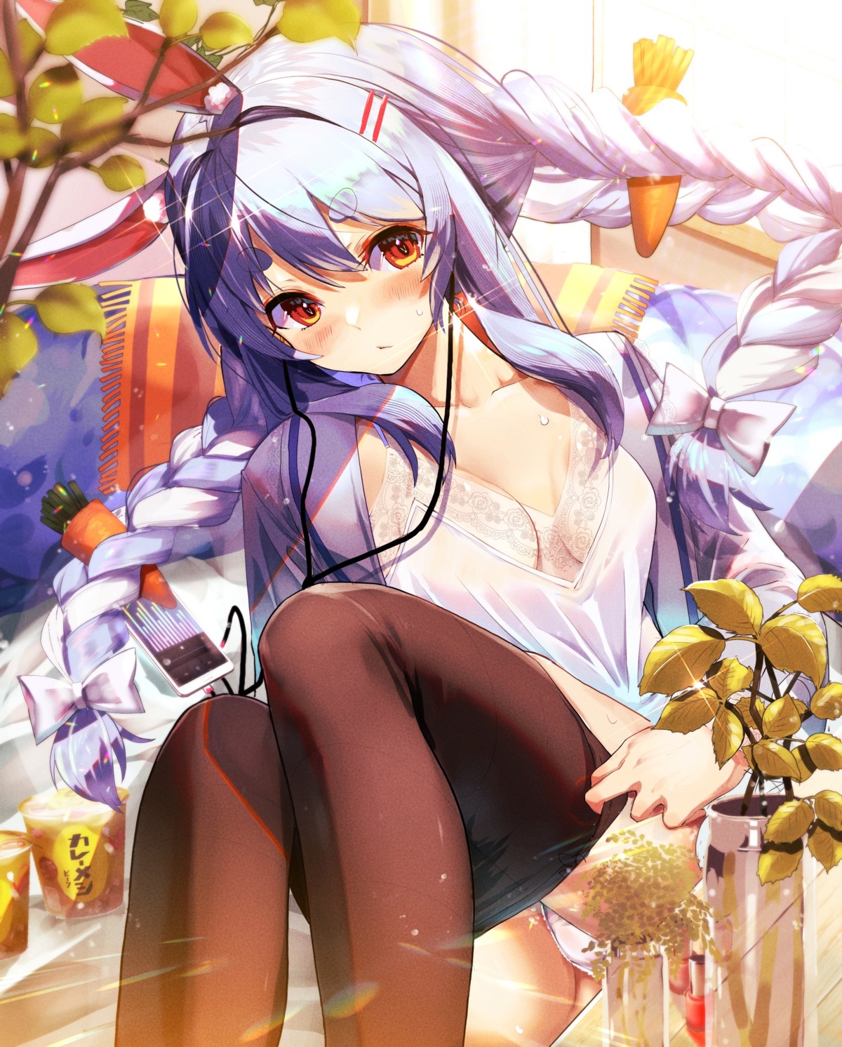 animal_ears bunny_ears haruhina_purple hololive lingerie pantsu pantyhose see_through undressing usada_pekora