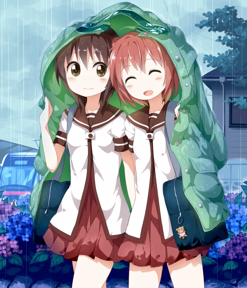 akaza_akari funami_yui seifuku tsurukou wet_clothes yuru_yuri