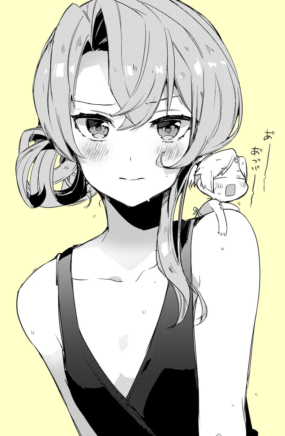 chibi cleavage kantai_collection monochrome takeshima_eku