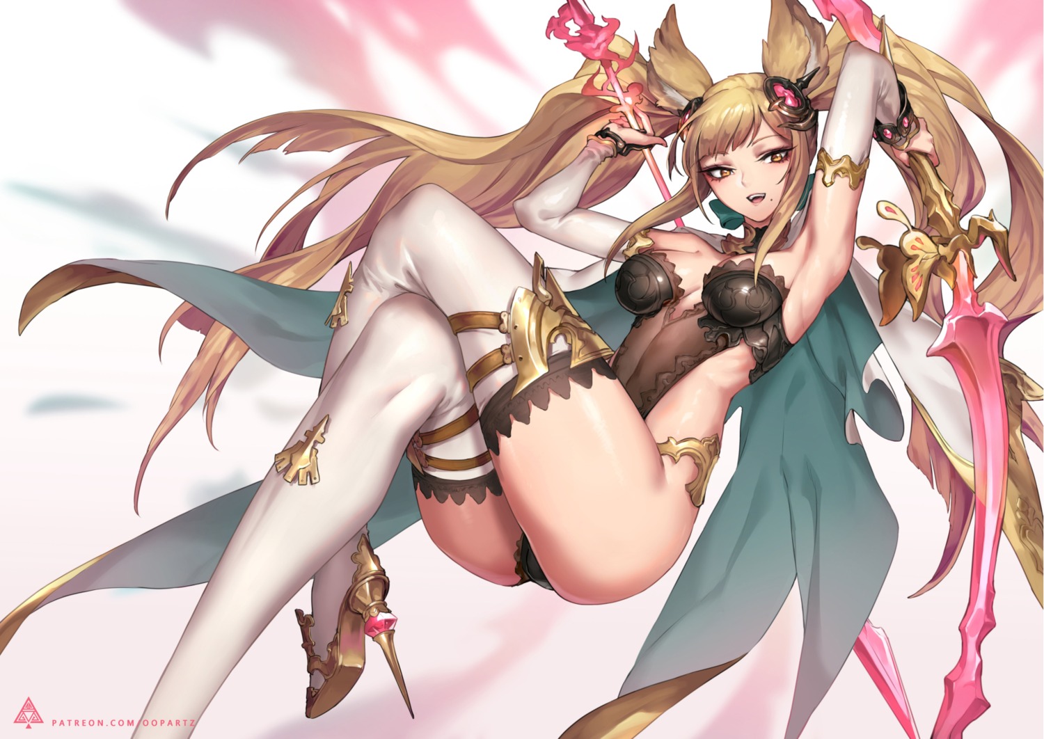 animal_ears cleavage granblue_fantasy heels leotard oopartz_yang thighhighs weapon