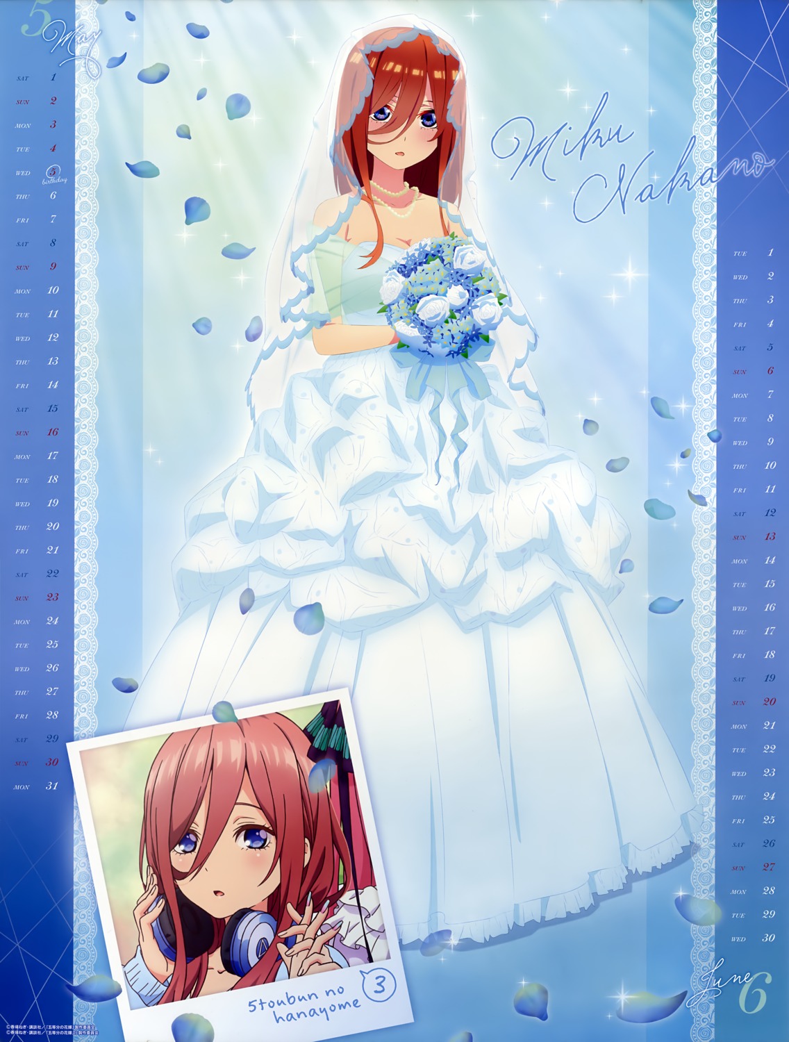 5-toubun_no_hanayome calendar cleavage dress headphones nakano_miku no_bra tagme wedding_dress