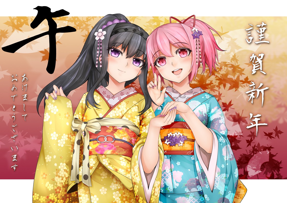 akemi_homura kaname_madoka kimono oni-noboru puella_magi_madoka_magica