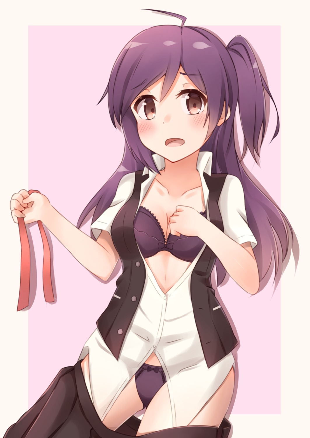 bra cleavage hagikaze_(kancolle) kantai_collection kapatarou open_shirt pantsu see_through