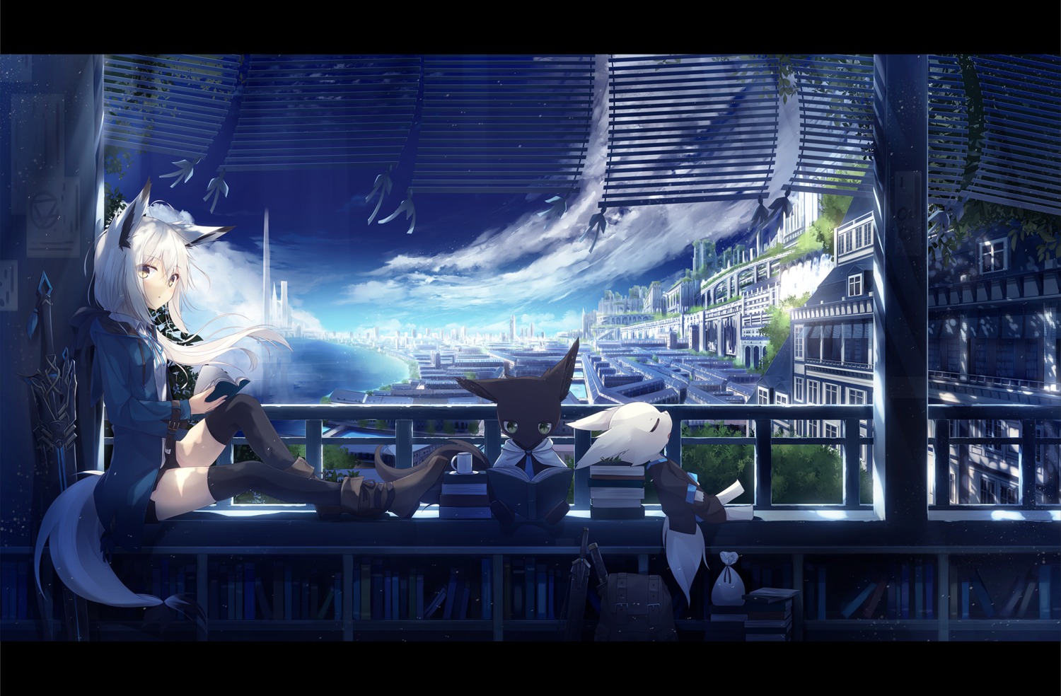 animal_ears idea-chan landscape nagishiro_mito tail thighhighs