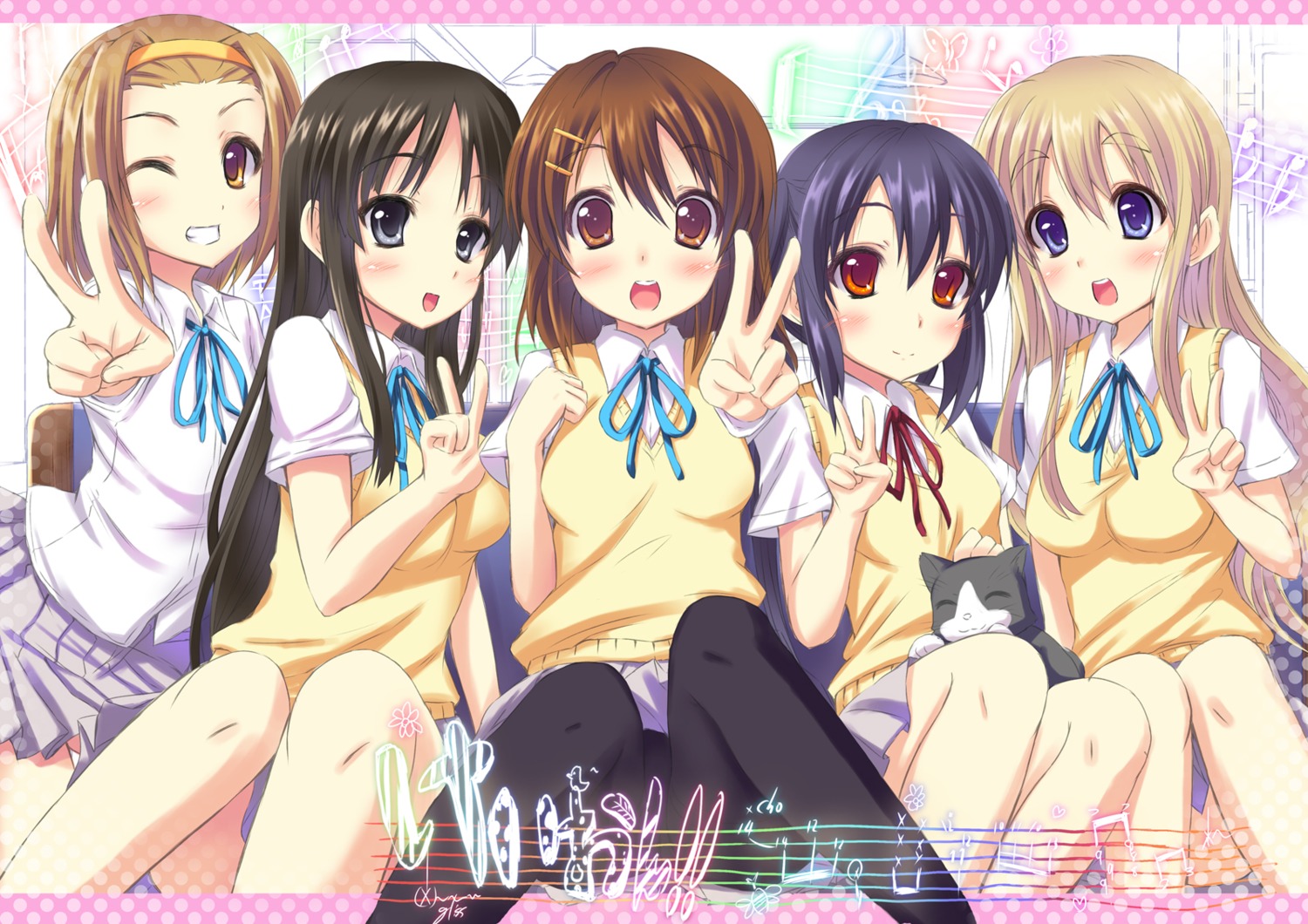 akiyama_mio hirasawa_yui k-on! kamishiro_ryuu kotobuki_tsumugi nakano_azusa neko pantyhose seifuku tainaka_ritsu